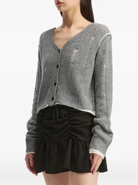 Cardigan B+ab zdrențuiți cu decolteu în V gri