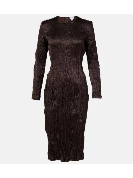 Rochie midi Bottega Veneta din satin până la genunchi de costum maro