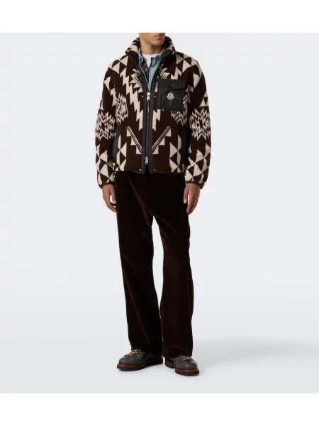 Geacă Moncler din fleece cu imagine maro