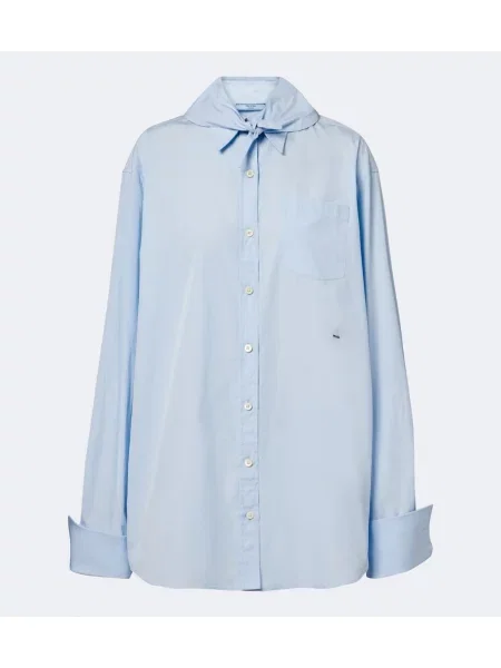 Cămașă Prada din poplin cu legături albastru