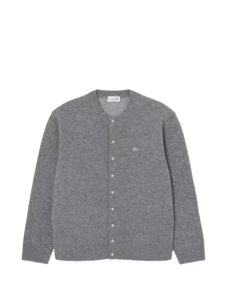 Cardigan Lacoste de lână cu decolteu rotund gri