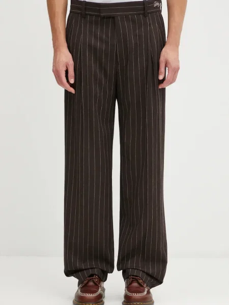 Drôle de Monsieur pantaloni din amestec de lână Le Pantalon Pinstripes maro