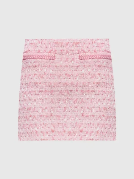 Твидовая юбка мини Rowen Rose розовая