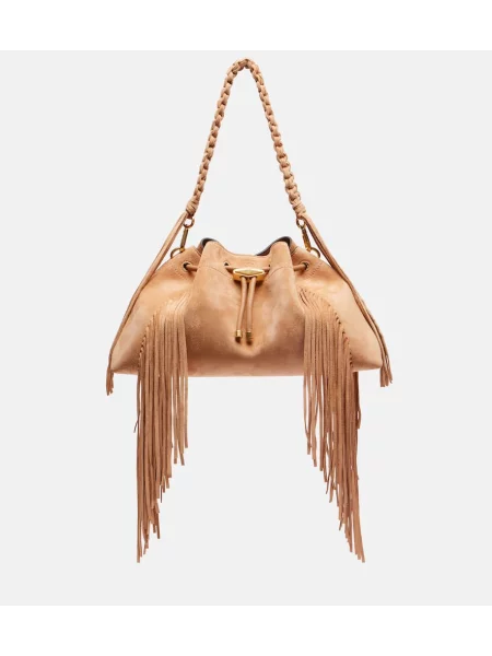 Semišová kabelka Jimmy Choo so strapcami hnedá