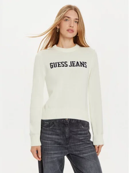 Guess Jeans pulover za žene od pamuka bež