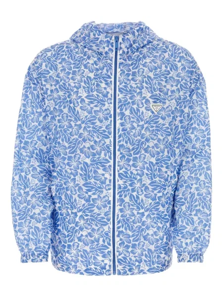 Geacă Prada cu model floral cu glugă cu imagine albastru
