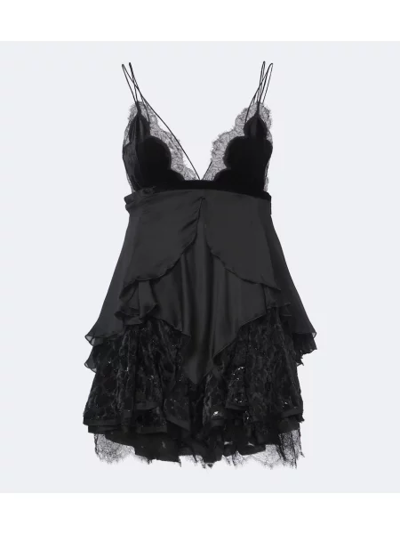 Rochie Roberto Cavalli de mătase cu volane negru