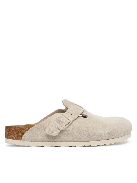 Papuci Birkenstock din piele de căprioară alb