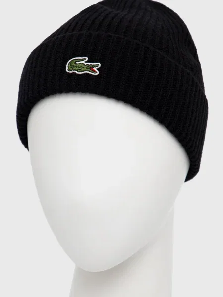Шерстяная шапка Lacoste черная