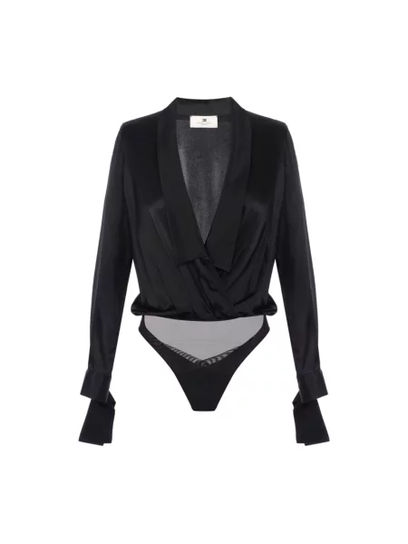 Elisabetta Franchi Koszulki Kobieta L Body w satynowej tkaninie czarny