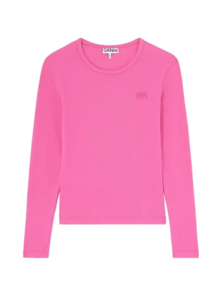 Tricou Ganni cu broderie lung roz