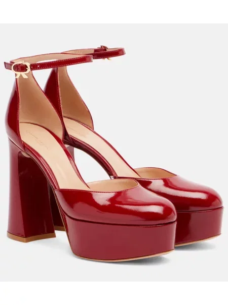 Pantofi cu toc Gianvito Rossi din piele cu platformă de lac roșu