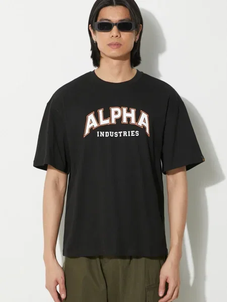 Majica Alpha Industries College za muškarce s tiskom crna