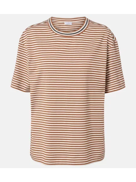 Tricou Brunello Cucinelli cu dungi din jerseu alb