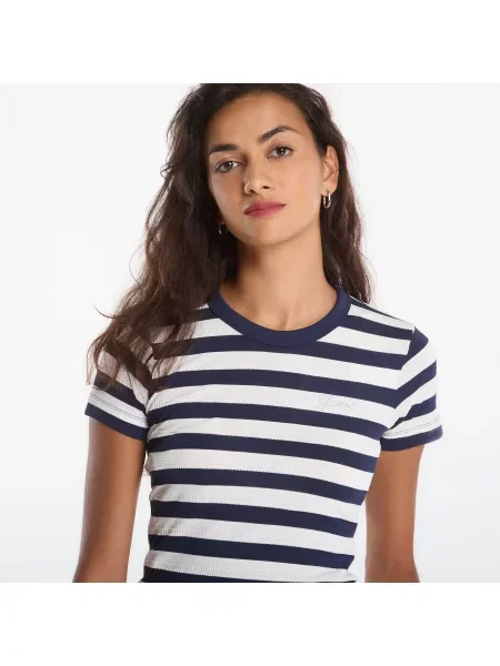 Тениска GUESS Ss Cn Michela Striped Tee Blackened Blue/ Cream M синьо