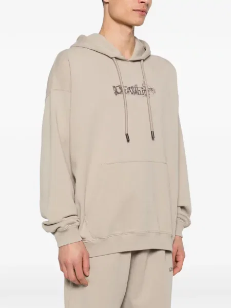 Φλοράλ hoodie Off-white με κέντημα λευκό