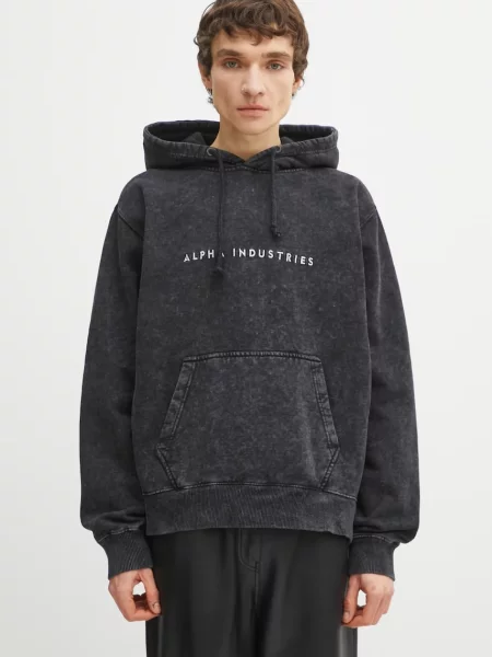 Hanorac cu glugă Alpha Industries cu autograf negru