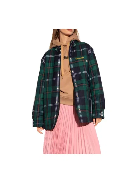 Kurtka koszulowa Burberry wełniana z nadrukiem zielona