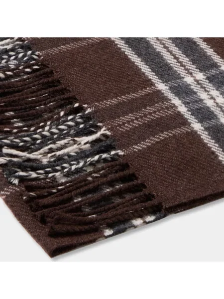 Szal Brooks Brothers wełniana w kratę brązowa