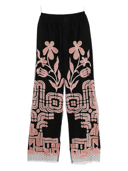 Pantaloni Biyan cu broderie cu model floral negru