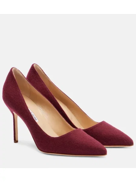 Pantofi cu toc Manolo Blahnik de lână bordo