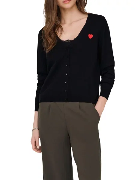 Cardigan Jacqueline De Yong cu motiv cu inimi negru