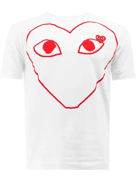 Tricou Comme Des Garcons Play cu imagine cu motiv cu inimi alb