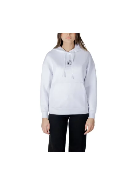 Armani Exchange bluza biały z kapturem z aplikacją czarna