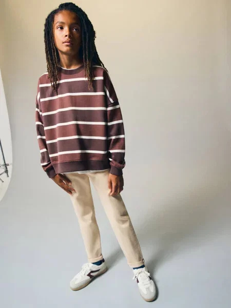 Bluza boxy fit w paski Dzieci lata MANGO KIDS brązowy