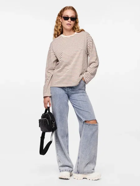 PIECES Tricou SADIE bej alb