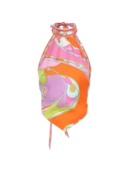 Top Pucci de mătase cu imagine cu imprimeu abstract roz