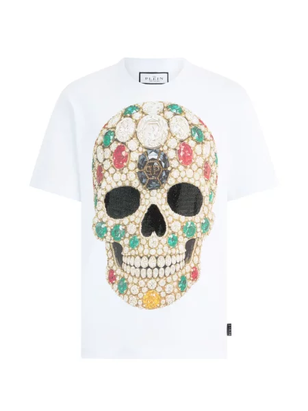 Tricou Philipp Plein cu decolteu rotund cu strasuri alb