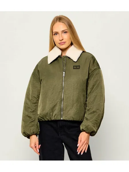 Tommy Jeans Geacă | Relaxed fit | shearling verde
