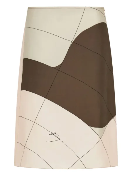 Fustă midi Ferragamo de mătase cu imagine până la genunchi roz