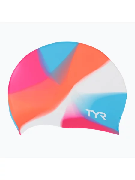 Детска шапка за плуване TYR Tiedye Silicone Multicolour Jr pink/blue/orange синьо