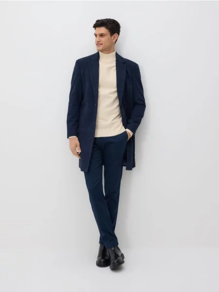 Reserved Подовжене картате пальто темно-синій синє