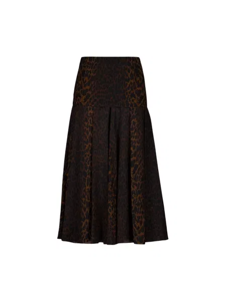 Lniana spódnica midi Balenciaga w panterkę brązowa