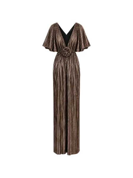 Rochie maxi Roserry cu model floral cu aplicații maro