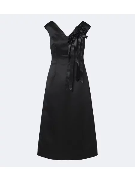 Rochie midi Simone Rocha din satin cu model floral cu aplicații negru