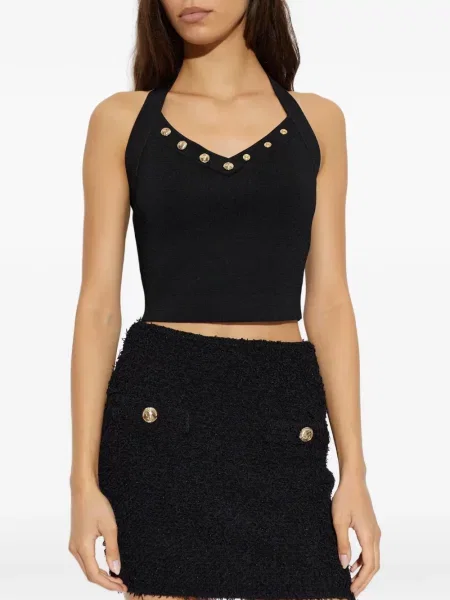 Top Balmain cu gât halter negru