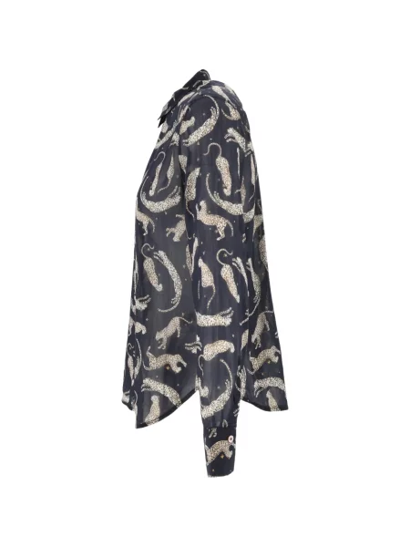 Lung cămașă Forte_forte cu imagine cu model leopard negru