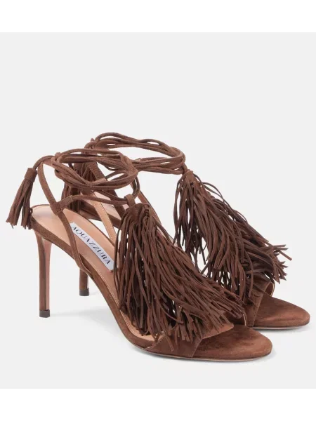 Semišové sandály Aquazzura s třásněmi hnědé