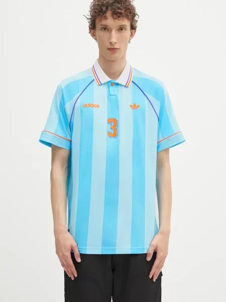 Adidas Originals tricou polo Jcquard Jersey cu imprimeu albastru