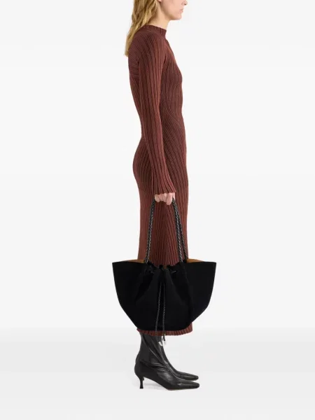 Кожена шопинг чанта Proenza Schouler с волани черно