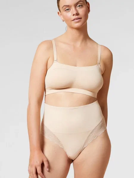 Мереживні стрінги Etam з високою посадкою бежеві