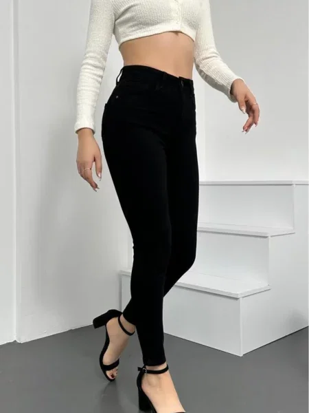Blugi skinny Dewberry cu talie înaltă negru