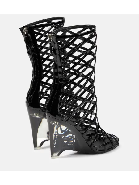 Cizme scurte Alaïa din piele cu pană negru