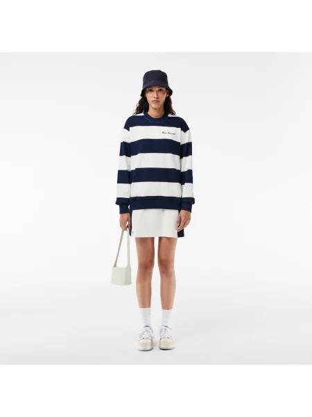 Lacoste Bluza Z Okrągłym Kołnierzykiem W Paski granatowa