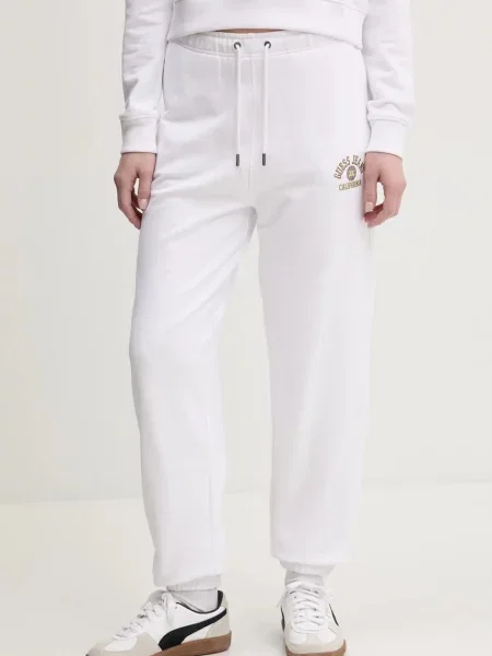 Guess Jeans spodnie dresowe z nadrukiem biały