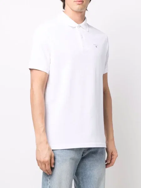 Tricou polo Barbour cu broderie alb
